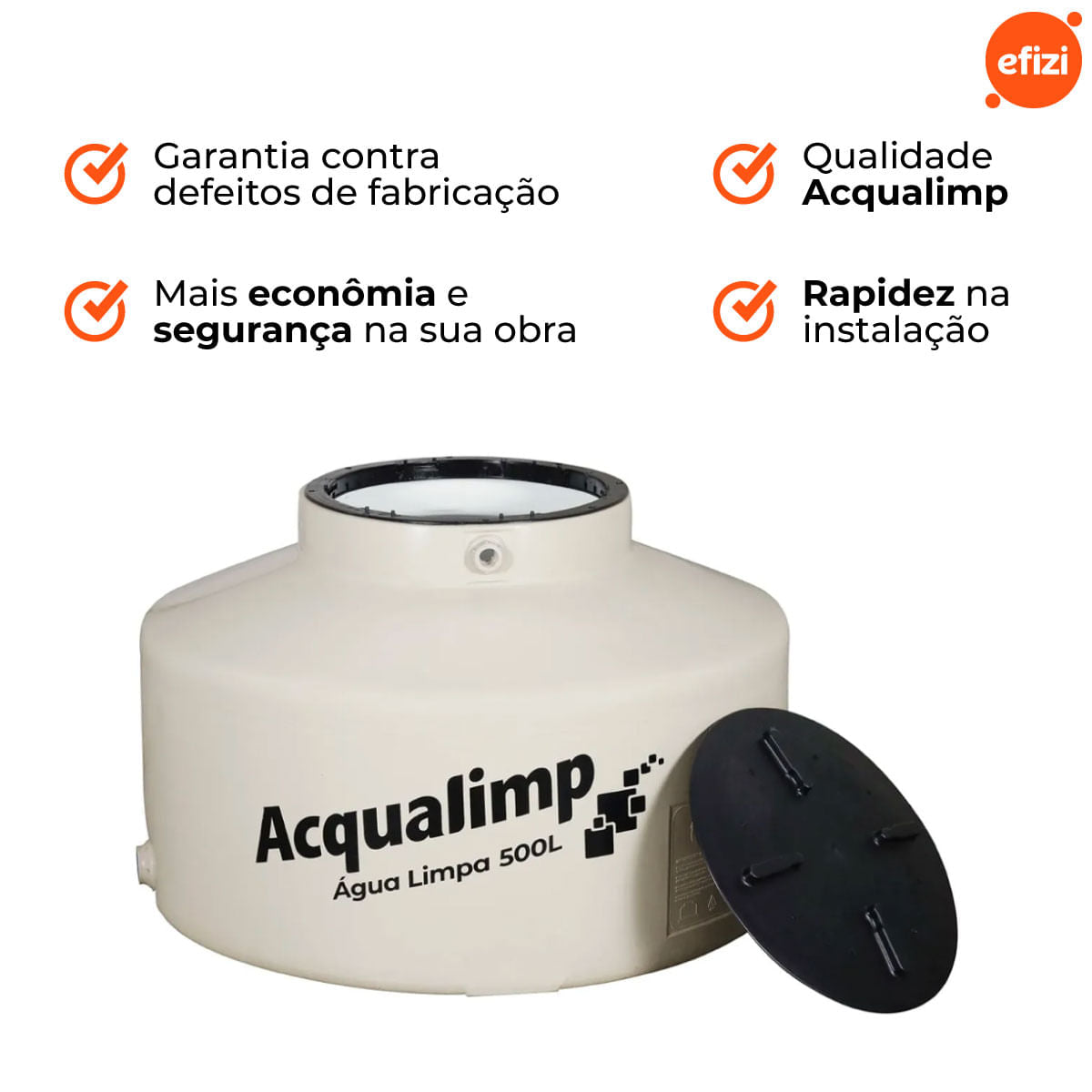 Caixa D'Água com Filtro e Boia Água Limpa 500L Acqualimp