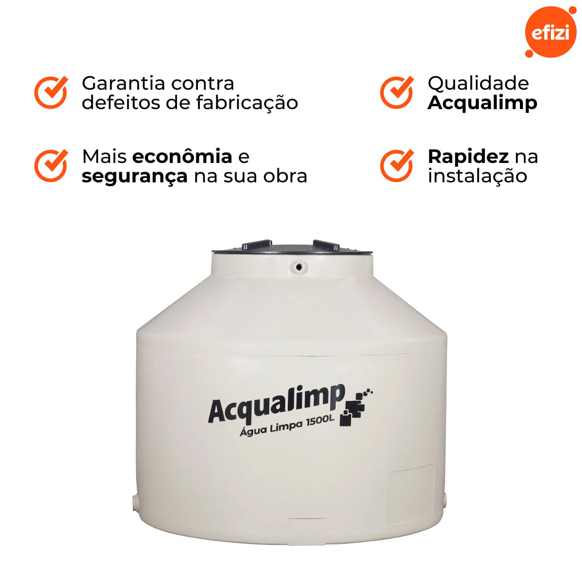 Caixa D'Água com Filtro e Boia Água Limpa 1.500L Acqualimp