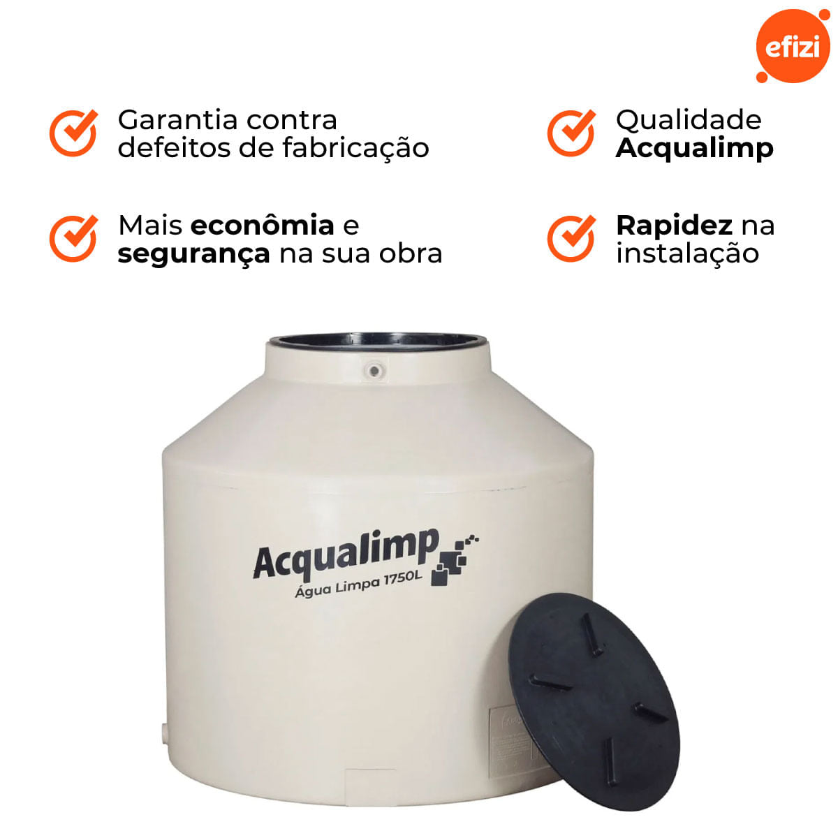 Caixa D'Água com Filtro e Boia Água Limpa 1.750L Acqualimp