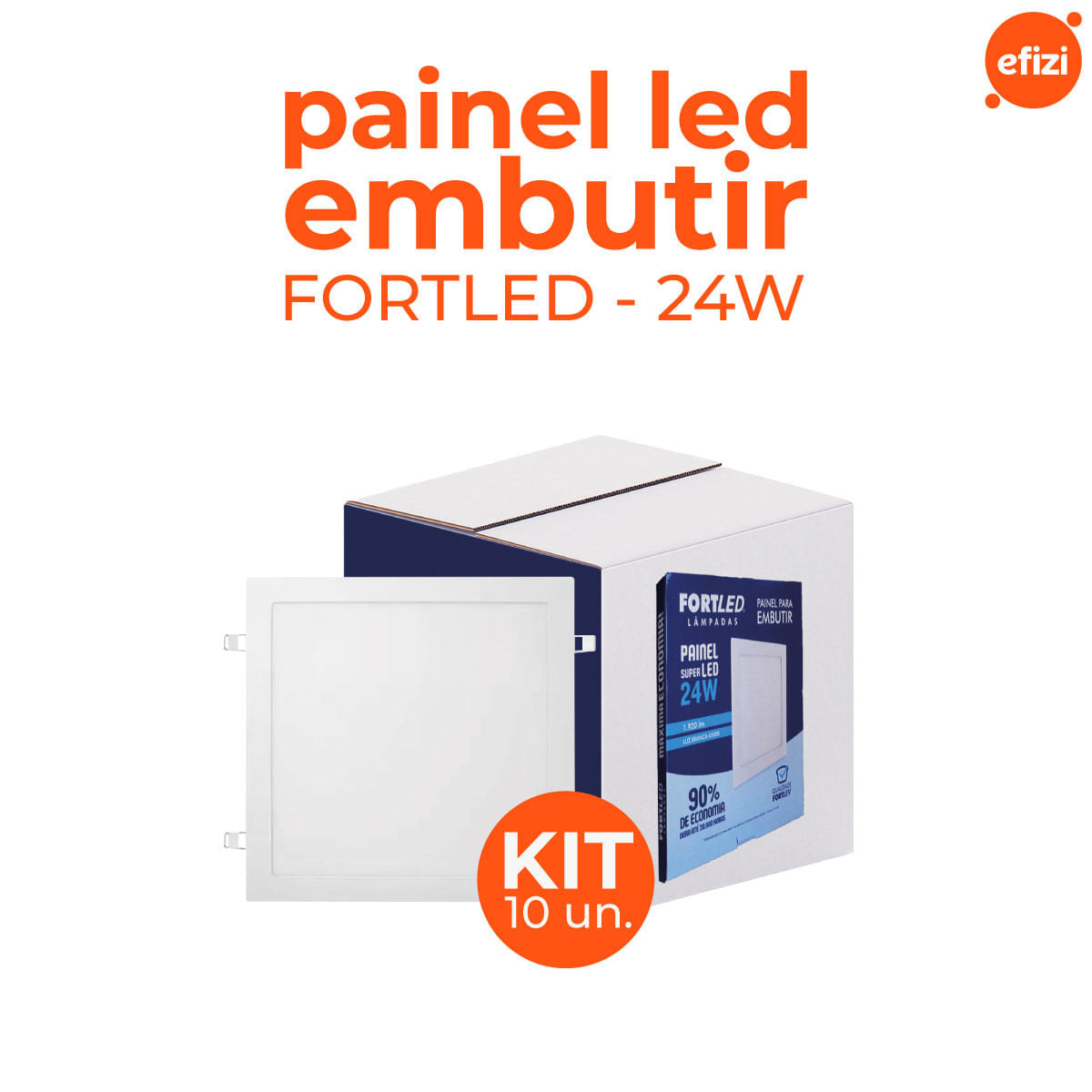 Kit C/ 10 Paineis Led Embutir 24W Quadrado Fortled