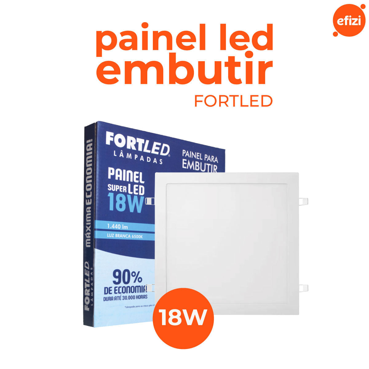 Painel Led Embutir 18W Quadrado Fortled