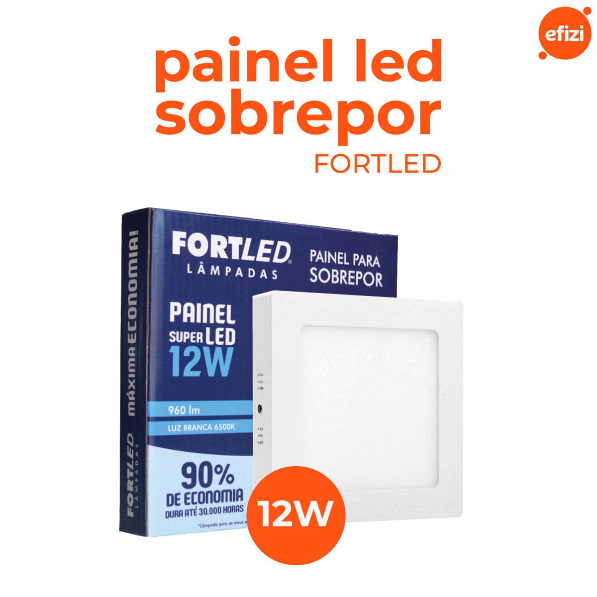 Painel Led Sobrepor 12W Quadrado Fortled