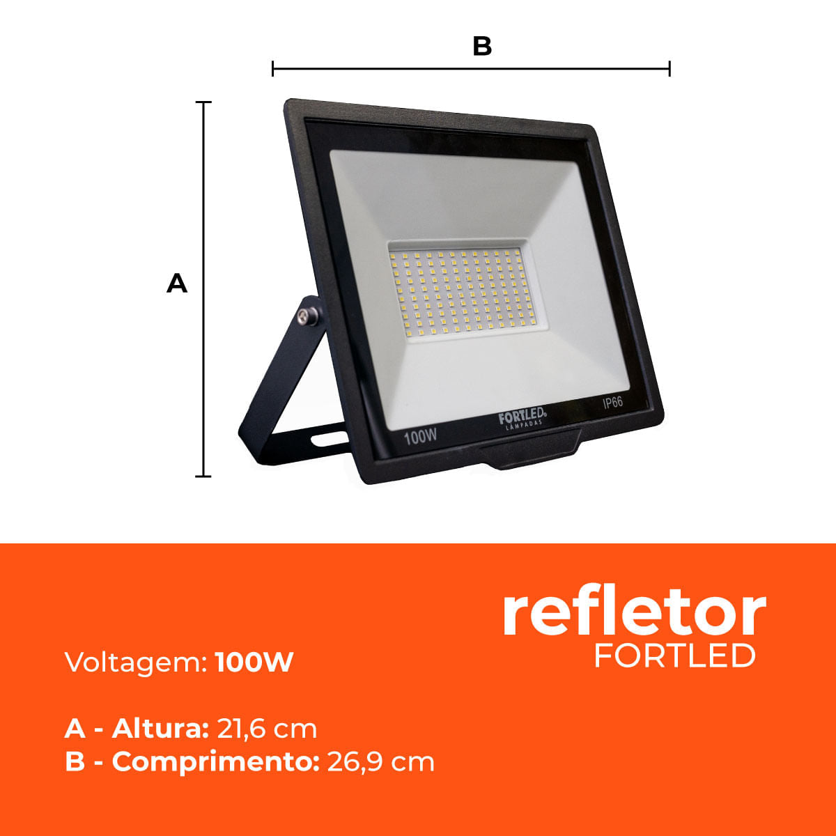 Kit 10 Refletores de Led 100W Fortled