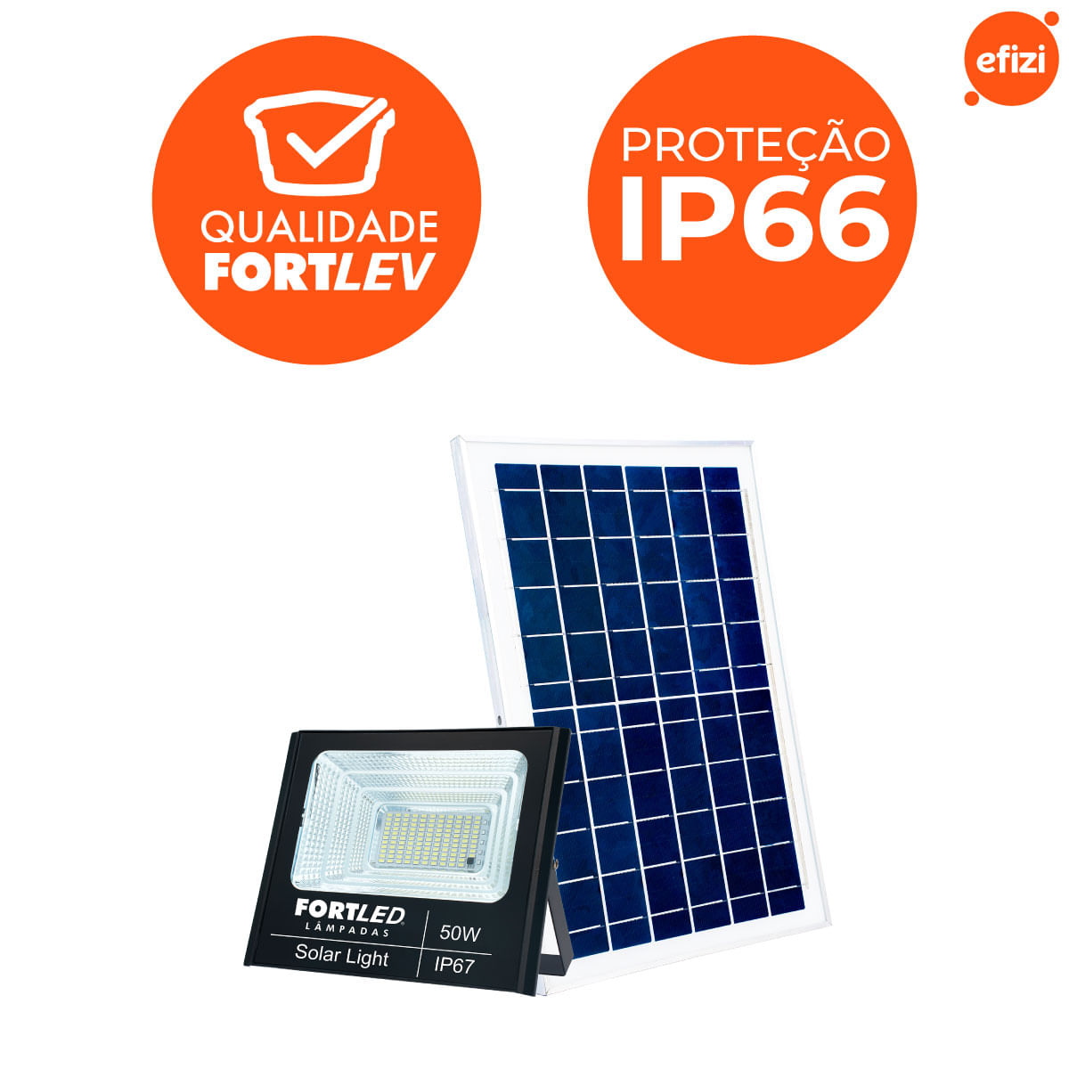 Refletor com Painel Solar 50W Fortled