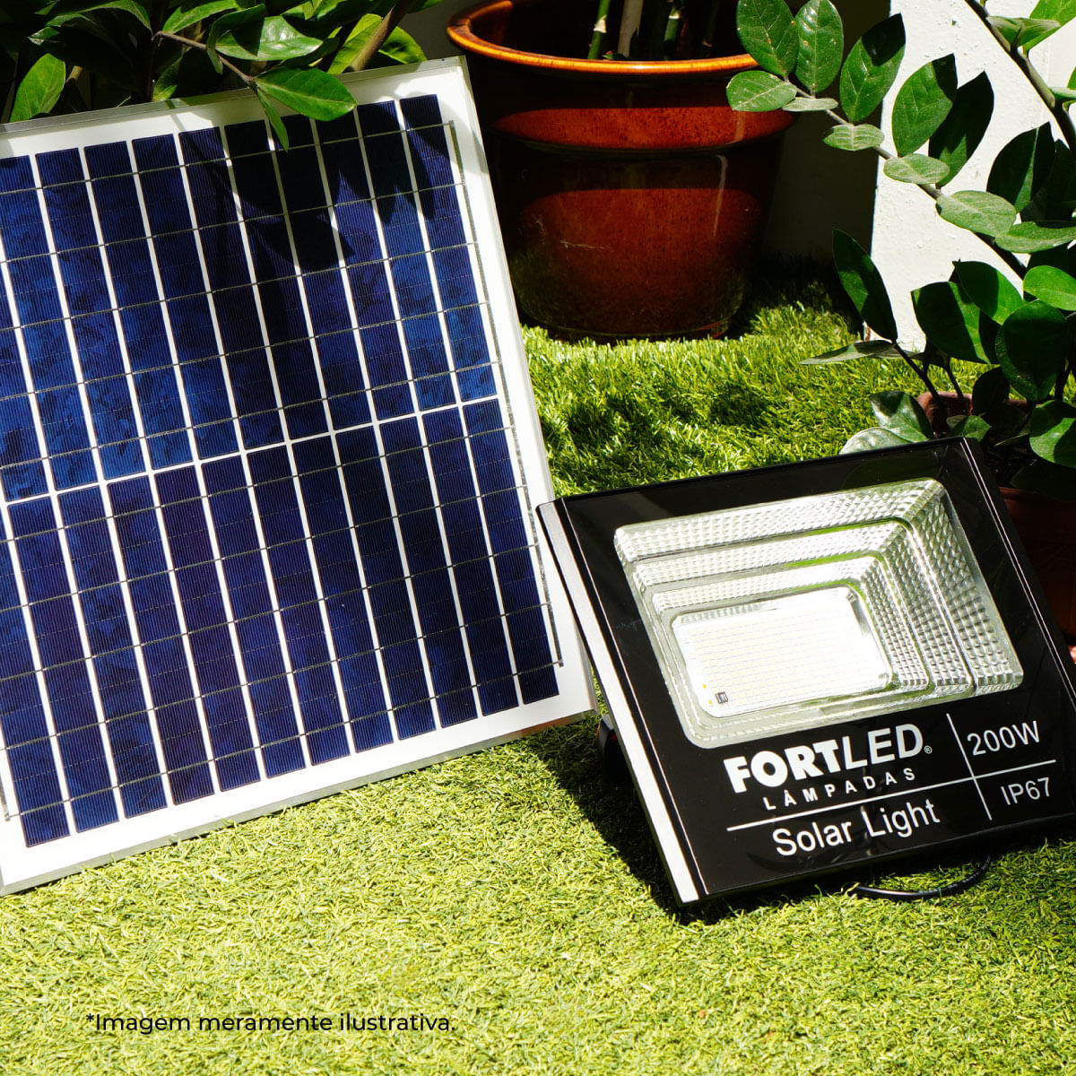 Refletor com Painel Solar 200W Fortled