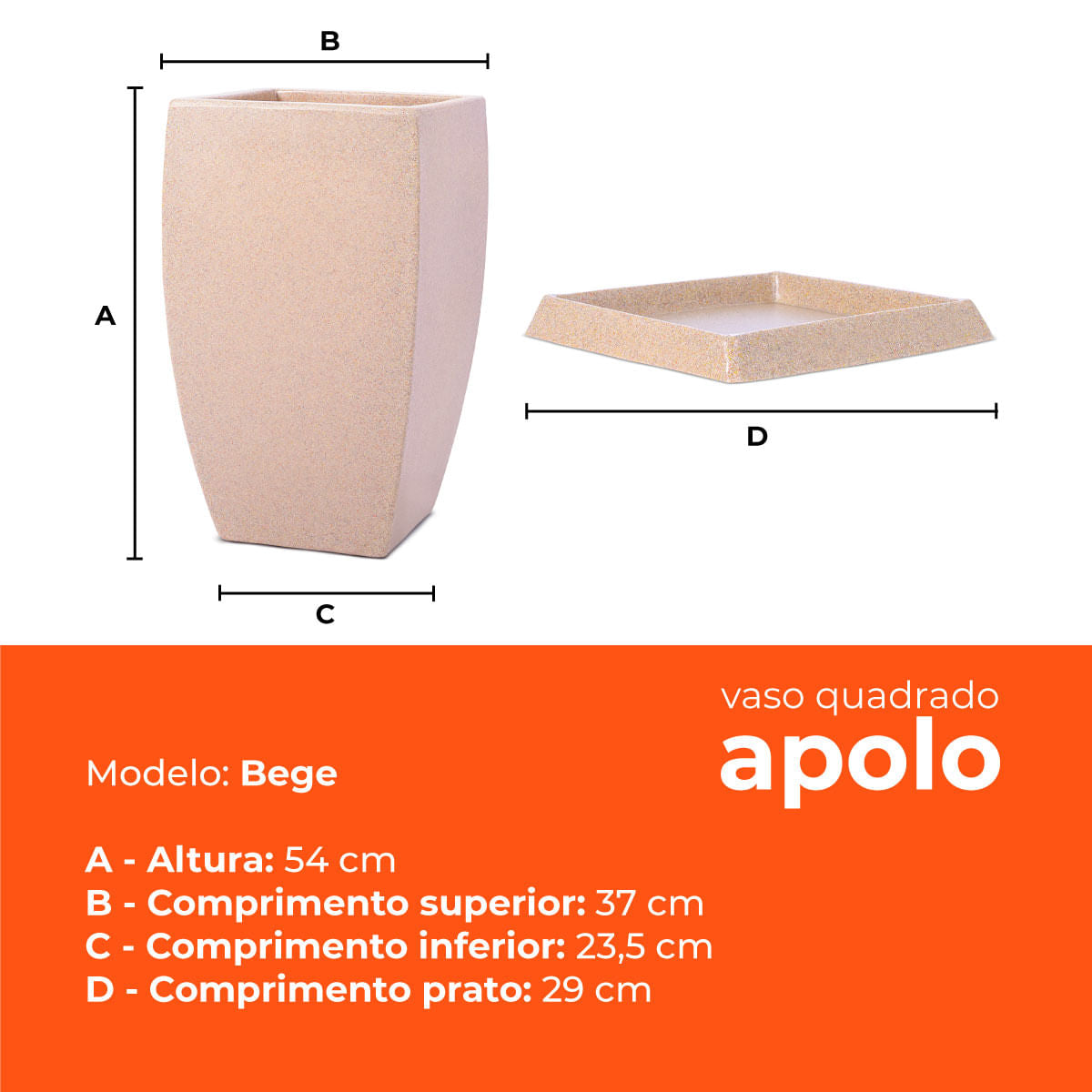 Kit Vaso e Prato Quadrado Apolo Bege 54 Terrano