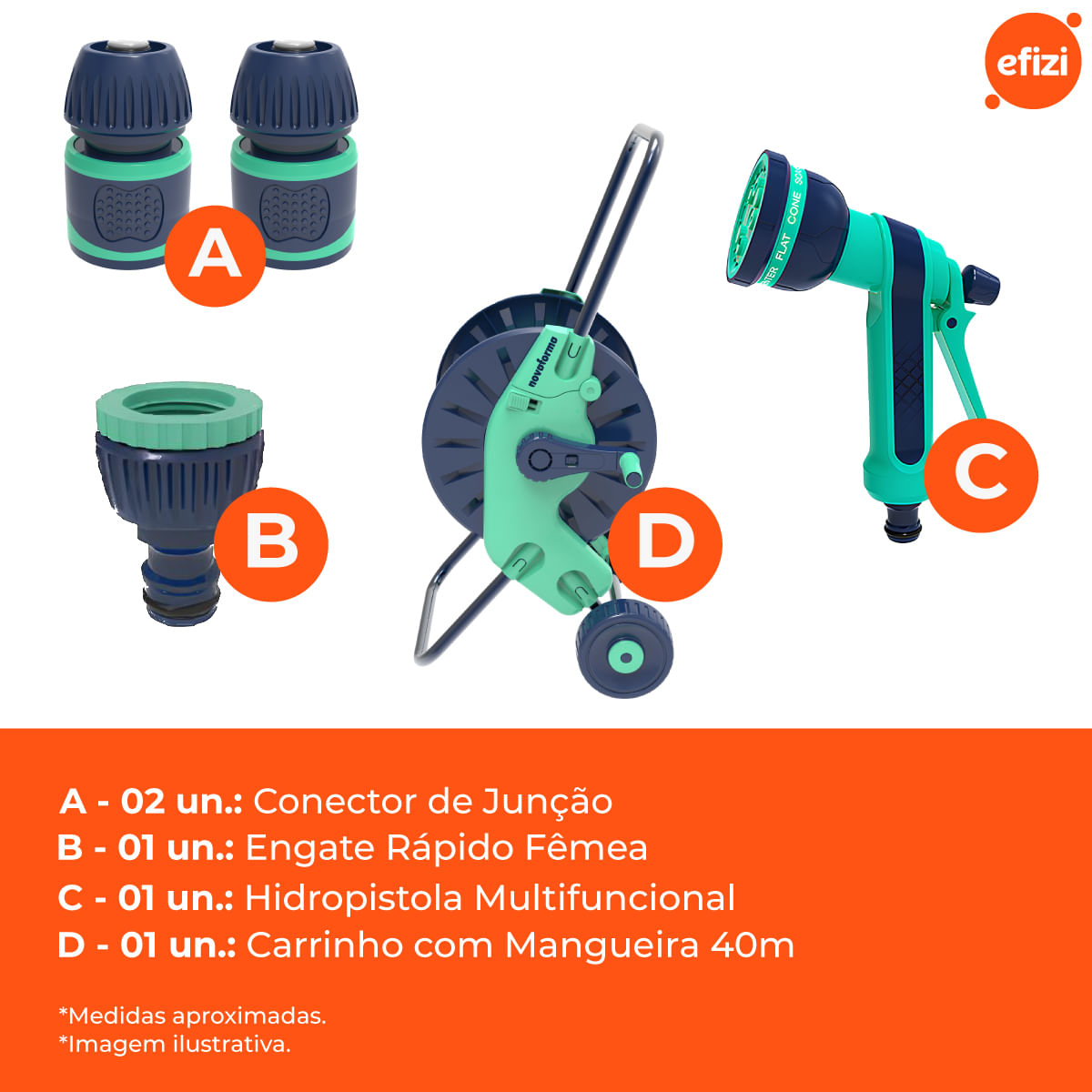 Kit Completo Carrinho De Mangueira Novaforma