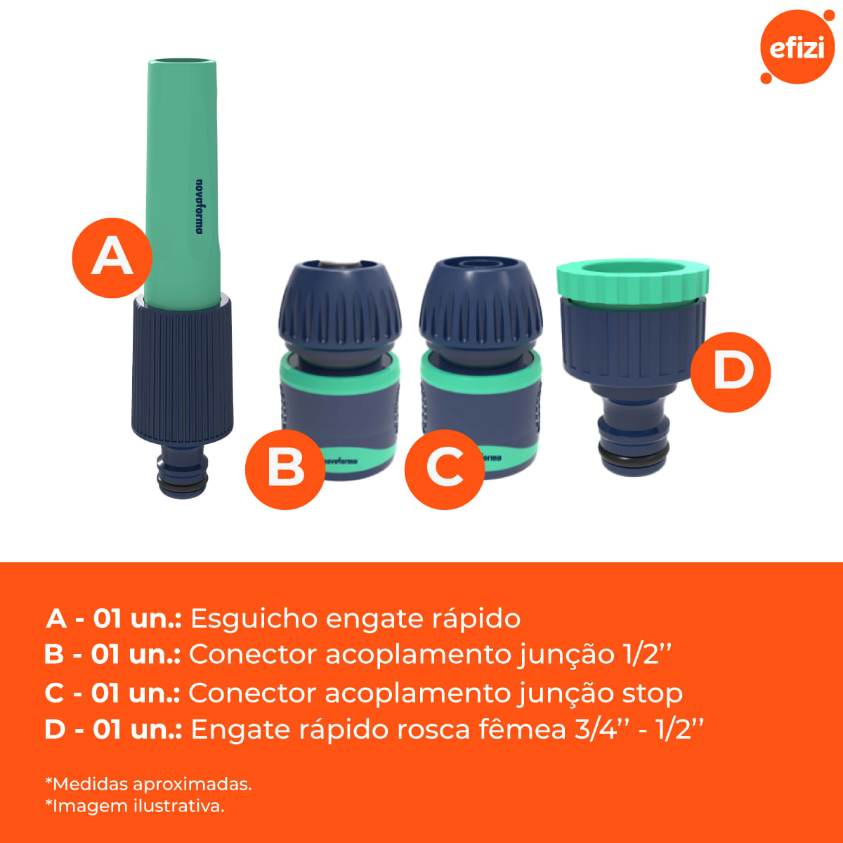 Kit Esguicho Engate Rapido 4 Peças Novaforma