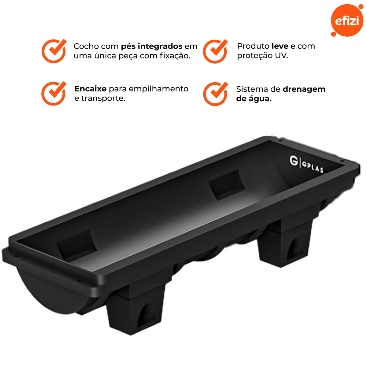 Cocho Canaleta para Gado 230L Preto Gplas