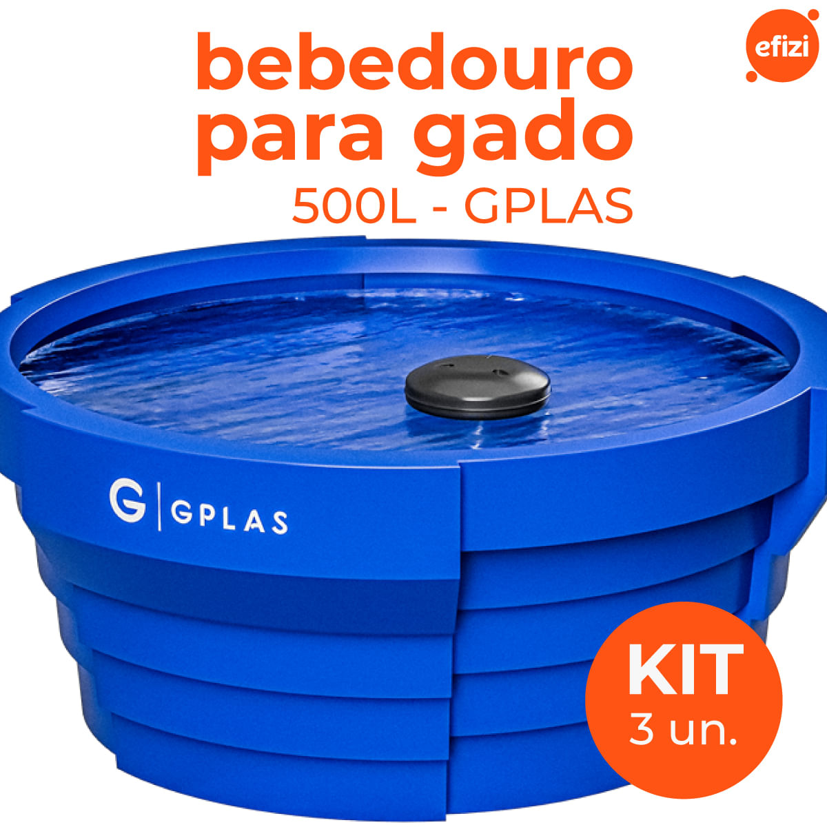 Kit 3 Bebedouros para Gado 500L Azul Gplas