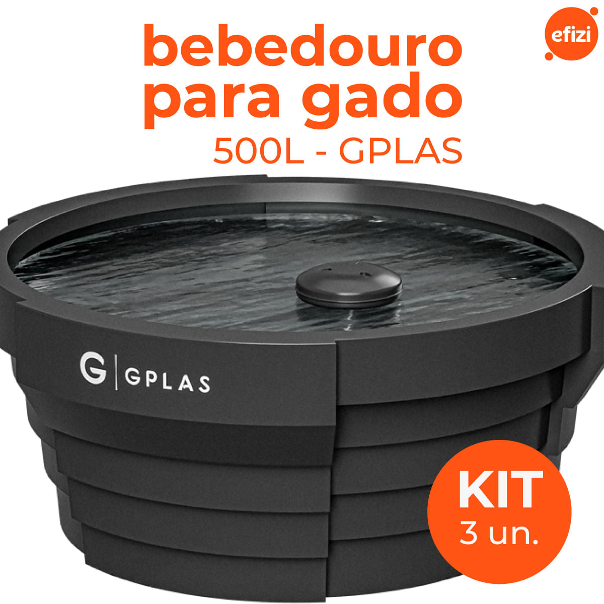 Kit 3 Bebedouros para Gado 500L Preto Gplas