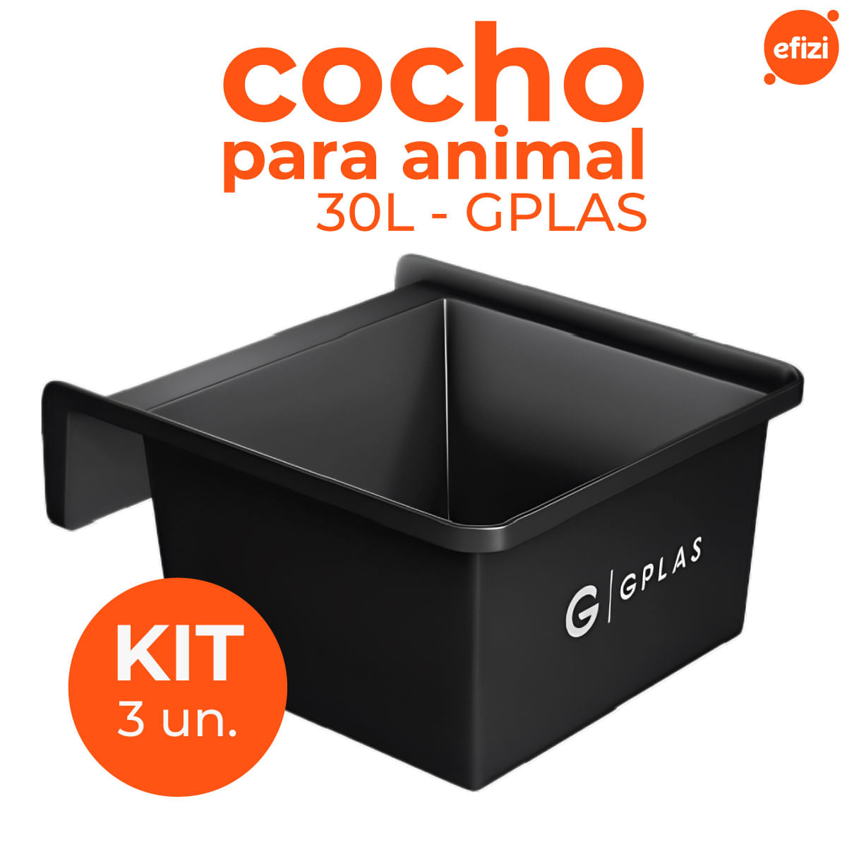 Kit 3 Cochos para Animais 30L Preto Gplas