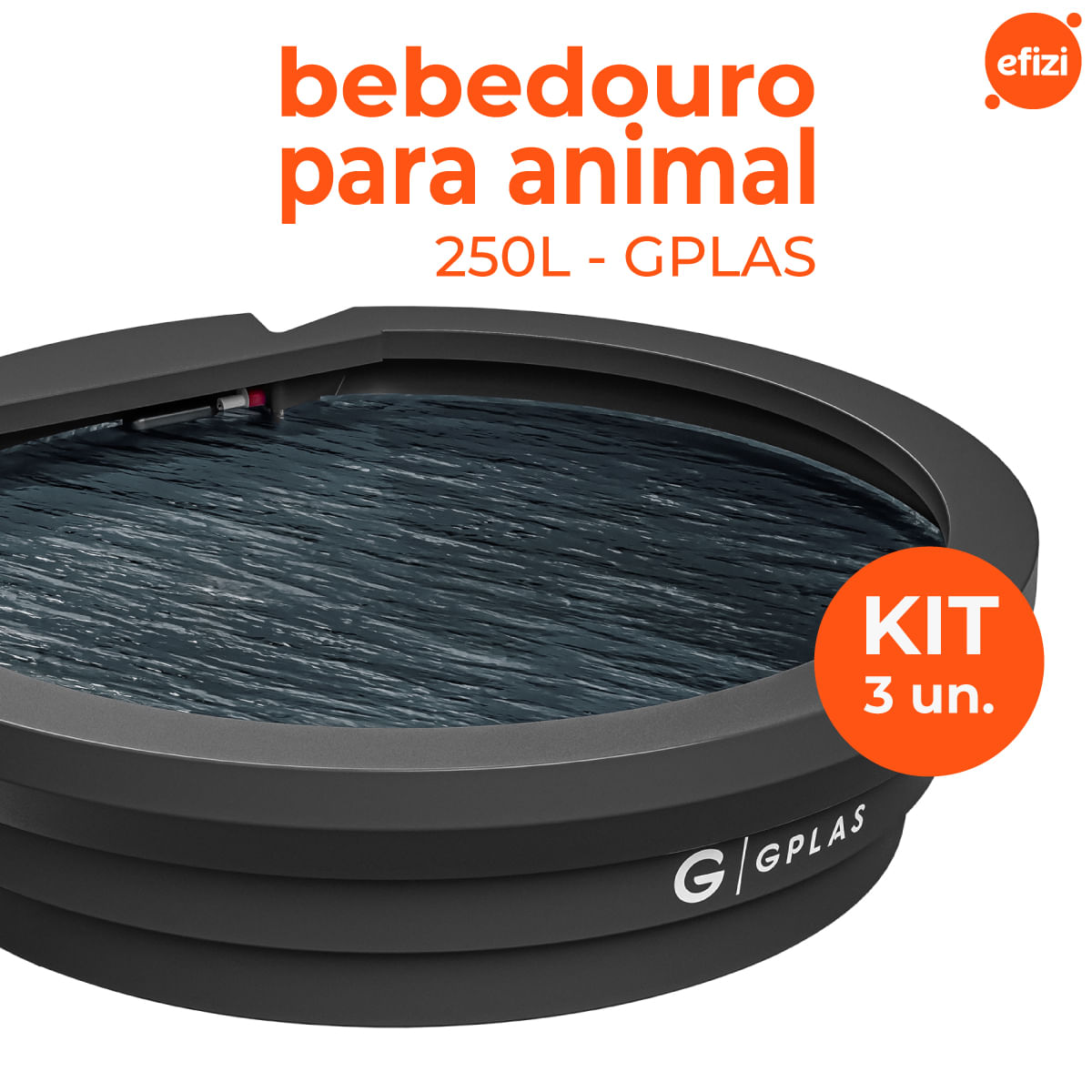 Kit 3 Bebedouros para Animais 250L Preto Gplas