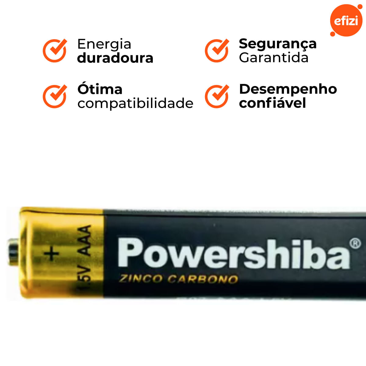 Pilha Zinco Carvão AAA 8 unidades Powershiba