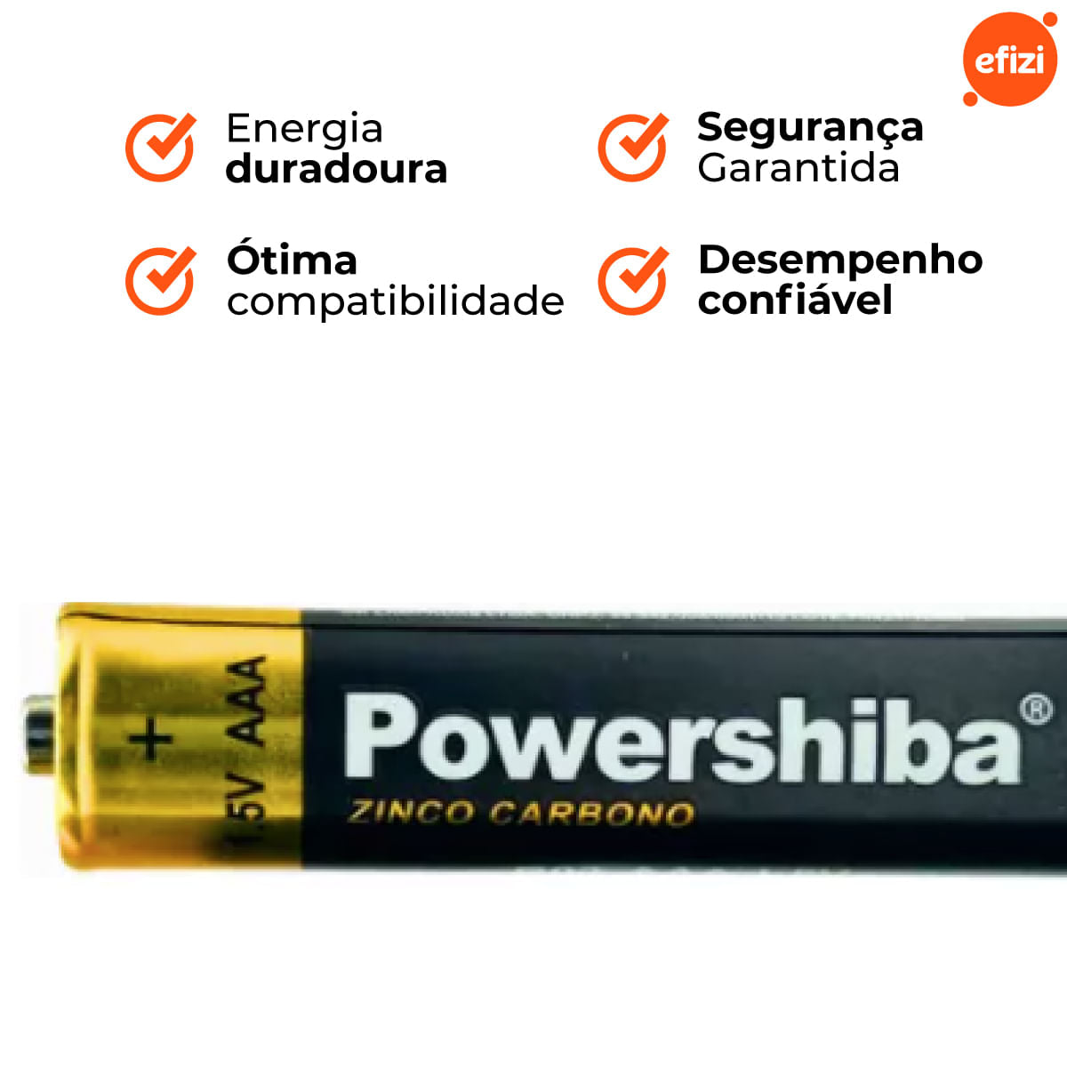 Pilha Zinco Carvão AAA 12 unidades Powershiba