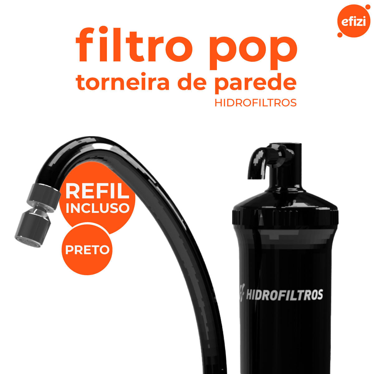 Filtro Pop Torneira De Parede 15 Micra Preto Hidrofiltros