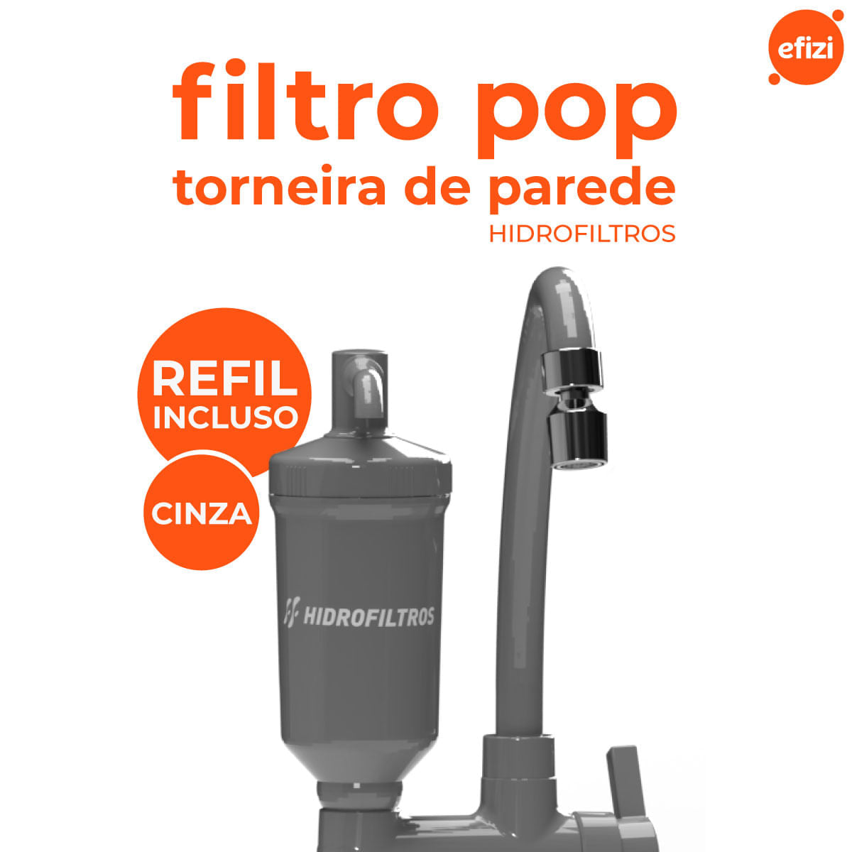 Filtro Pop Torneira De Parede 15 Micra Cinza Hidrofiltros