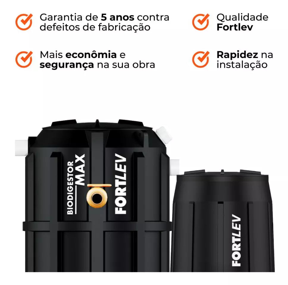 Kit Biodigestor Max 1.500L/Dia e Leito de Secagem Fortlev