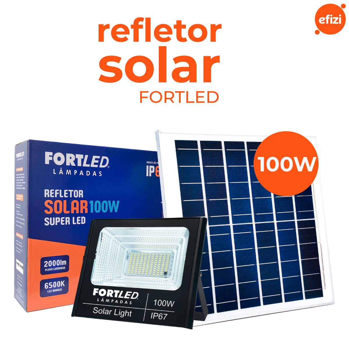 Refletor com Painel Solar 100W Fortled