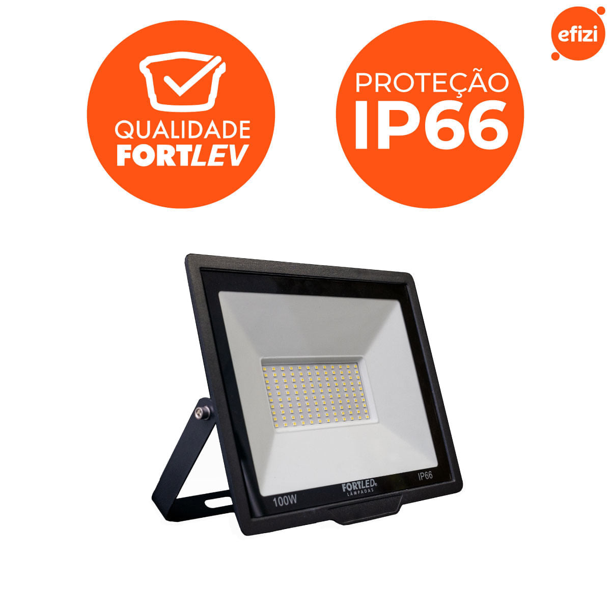 Refletor Slim 100W Luz Branca 6500k Fortle