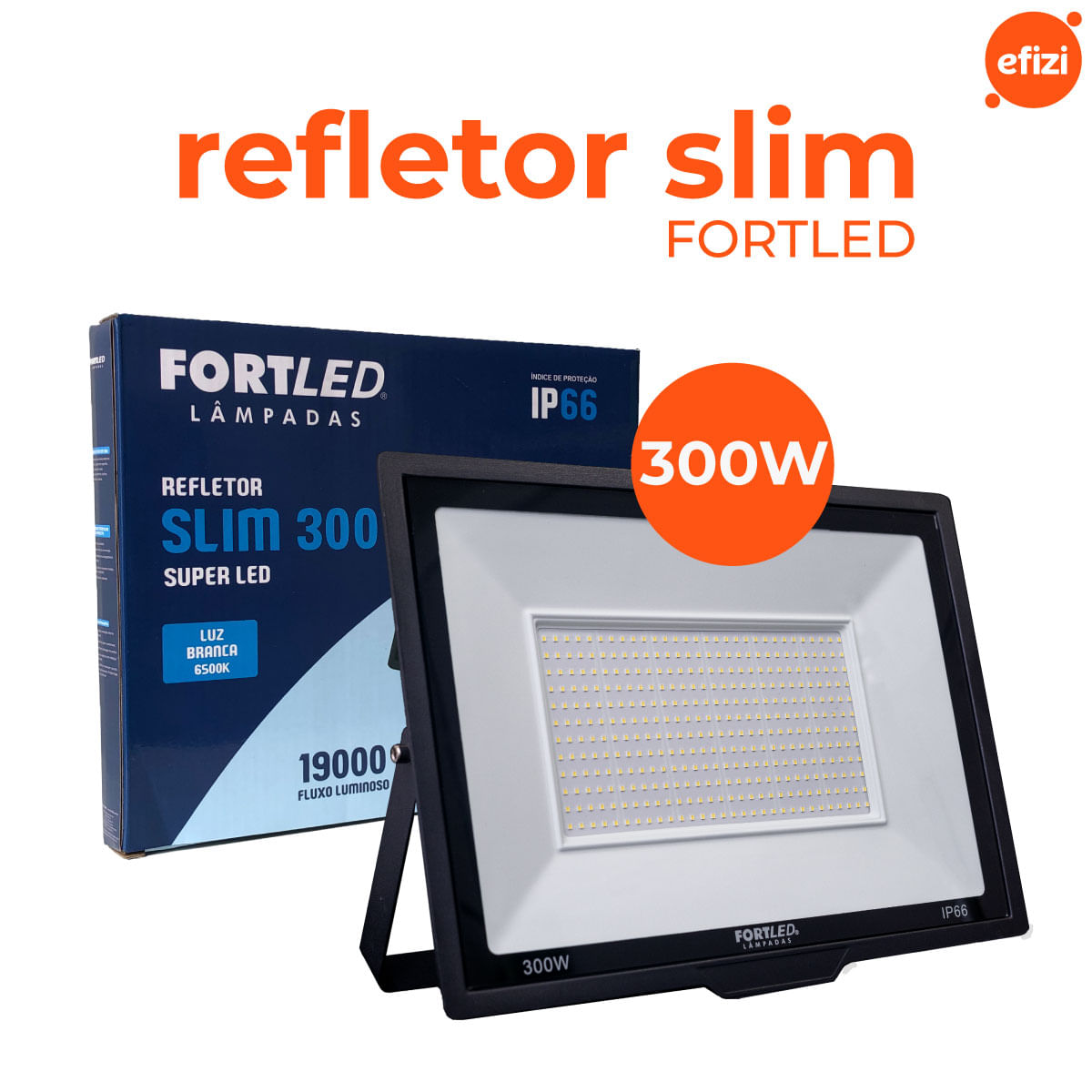 Refletor Slim 300W Luz Branca 6500k Fortled