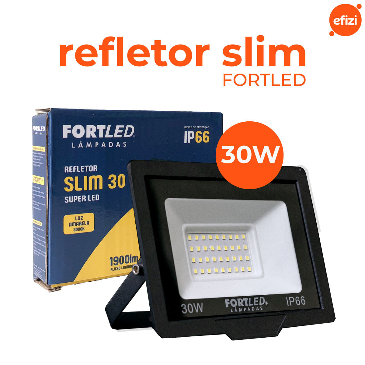 Refletor Slim 30W Luz Amarela 3000K Fortled