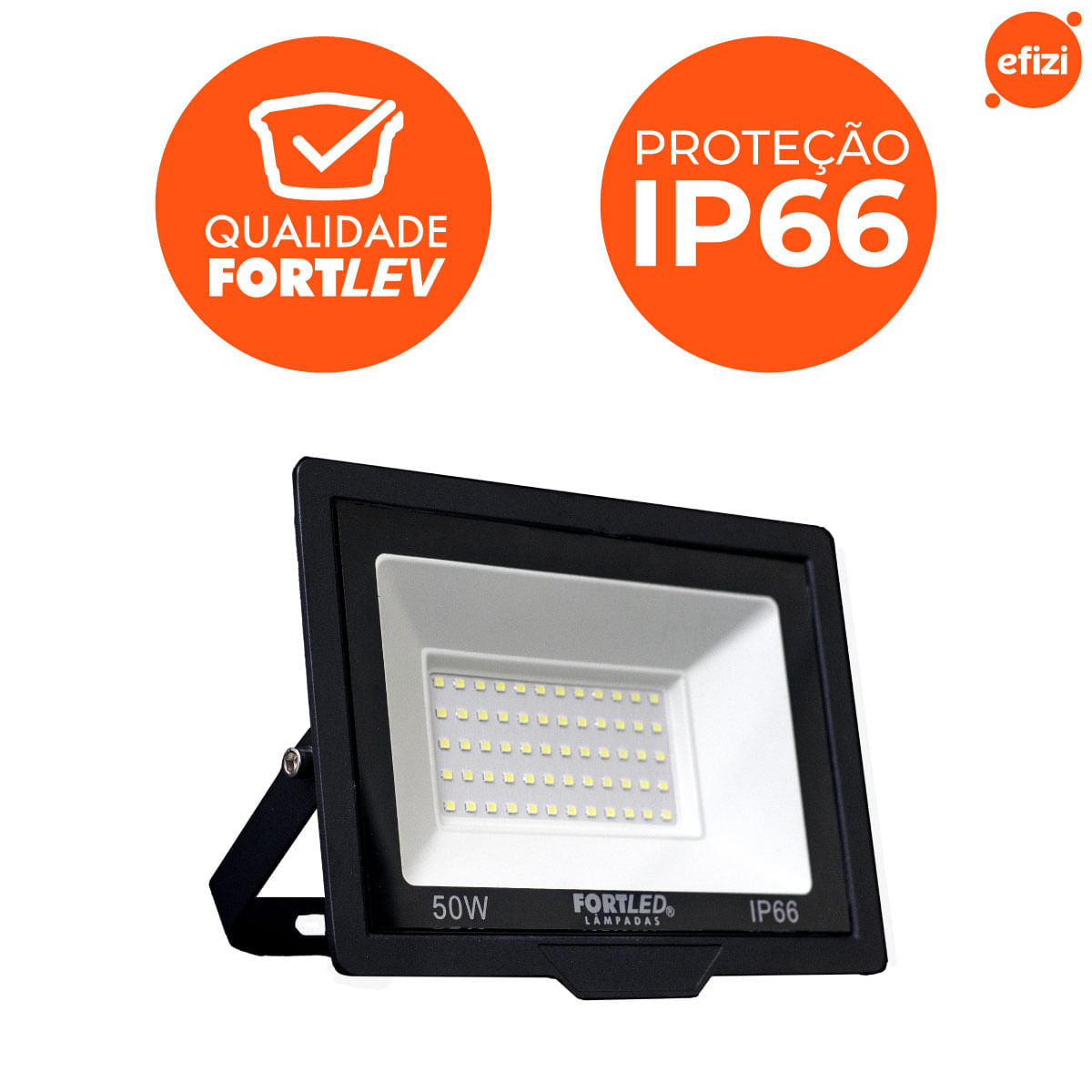 Refletor Slim 50W Luz Amarela 3000K Fortled