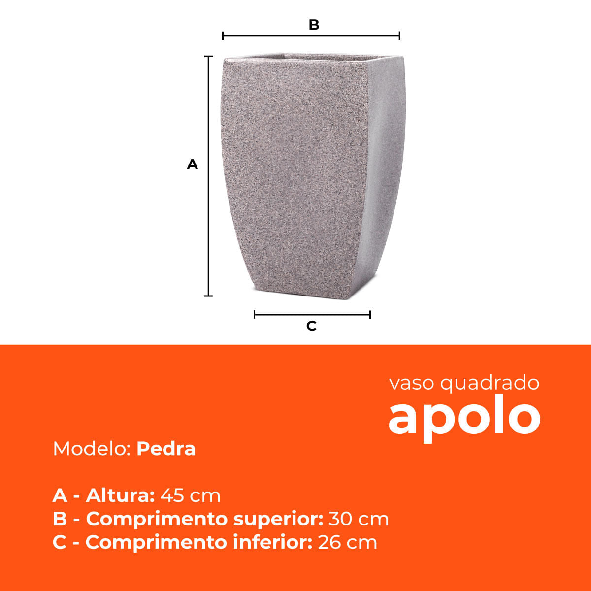 Vaso Quadrado Apolo Pedra 45 Terrano