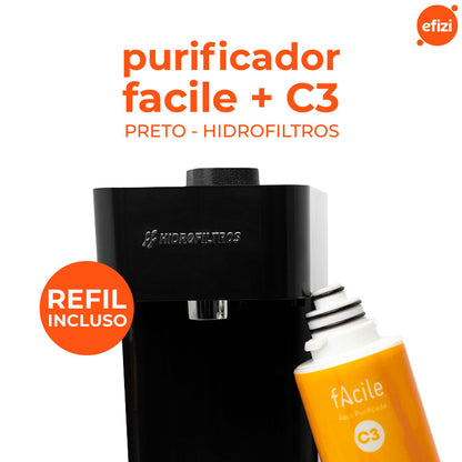 Purificador Facile C3 Carvão Ativado Preto Hidrofiltros