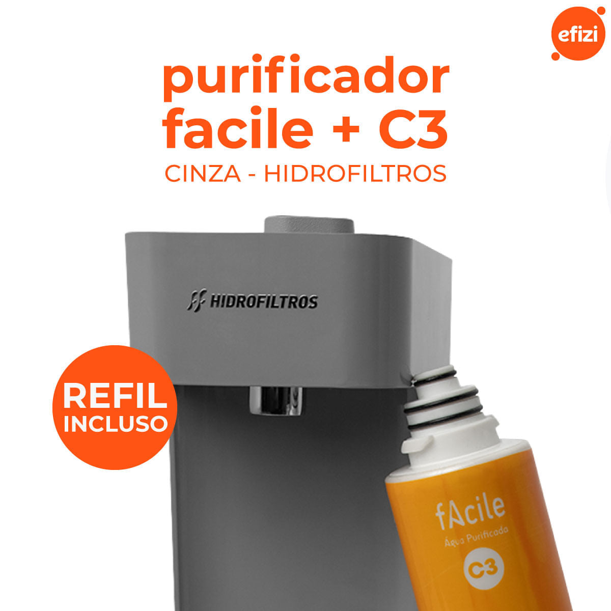 Purificador Facile C3 Carvão Ativado Cinza Hidrofiltros