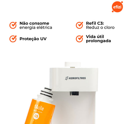 Purificador Facile C3 Branco Com Carvão Ativado Hidrofiltros