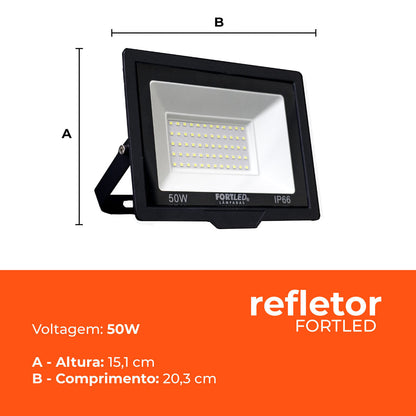 Kit 10 Refletores de Led  50W Fortled