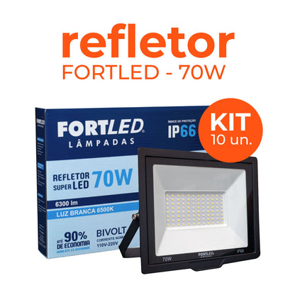 Kit 10 Refletores de Led 70W  Fortled