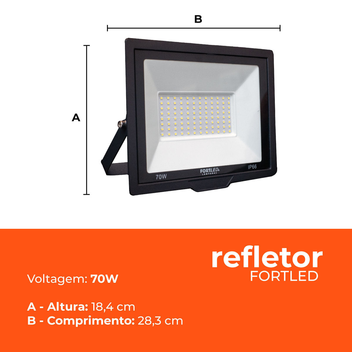 Kit 10 Refletores de Led 70W  Fortled