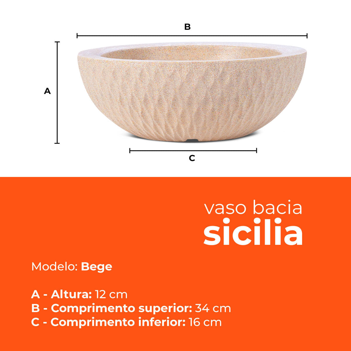 Kit 3 Vasos Bacia Sicilia Bege 12 Terrano