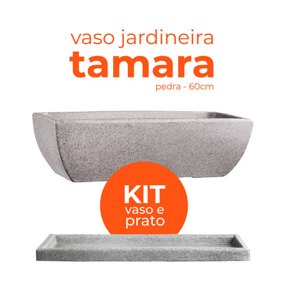 Kit Vaso e Prato Jardineira Tamara Pedra 60 Terrano