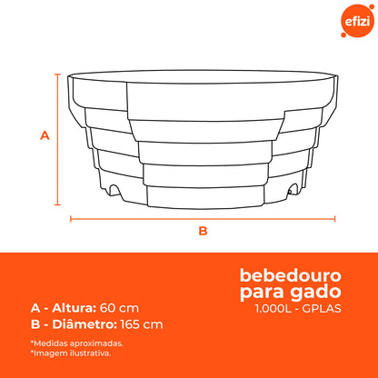 Bebedouro para Gado 1.000L Azul Gplas