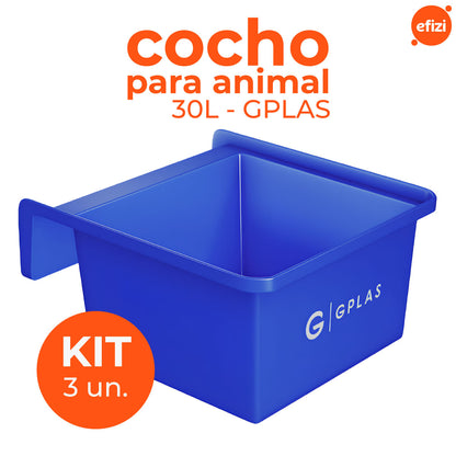 Kit 3 Cochos para Animal 30L Azul Gplas