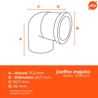 Kit Joelho Esgoto 90 50mm Fortlev 25 Unidades