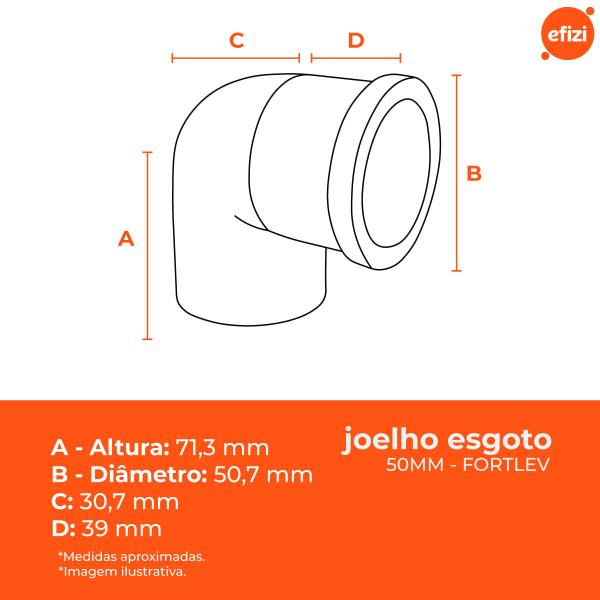 Kit Joelho Esgoto 90 50 mm Fortlev 10 Unidades