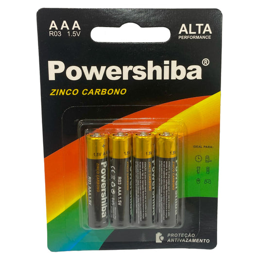 Pilha Zinco Carvão AAA 4 unidades Powershiba