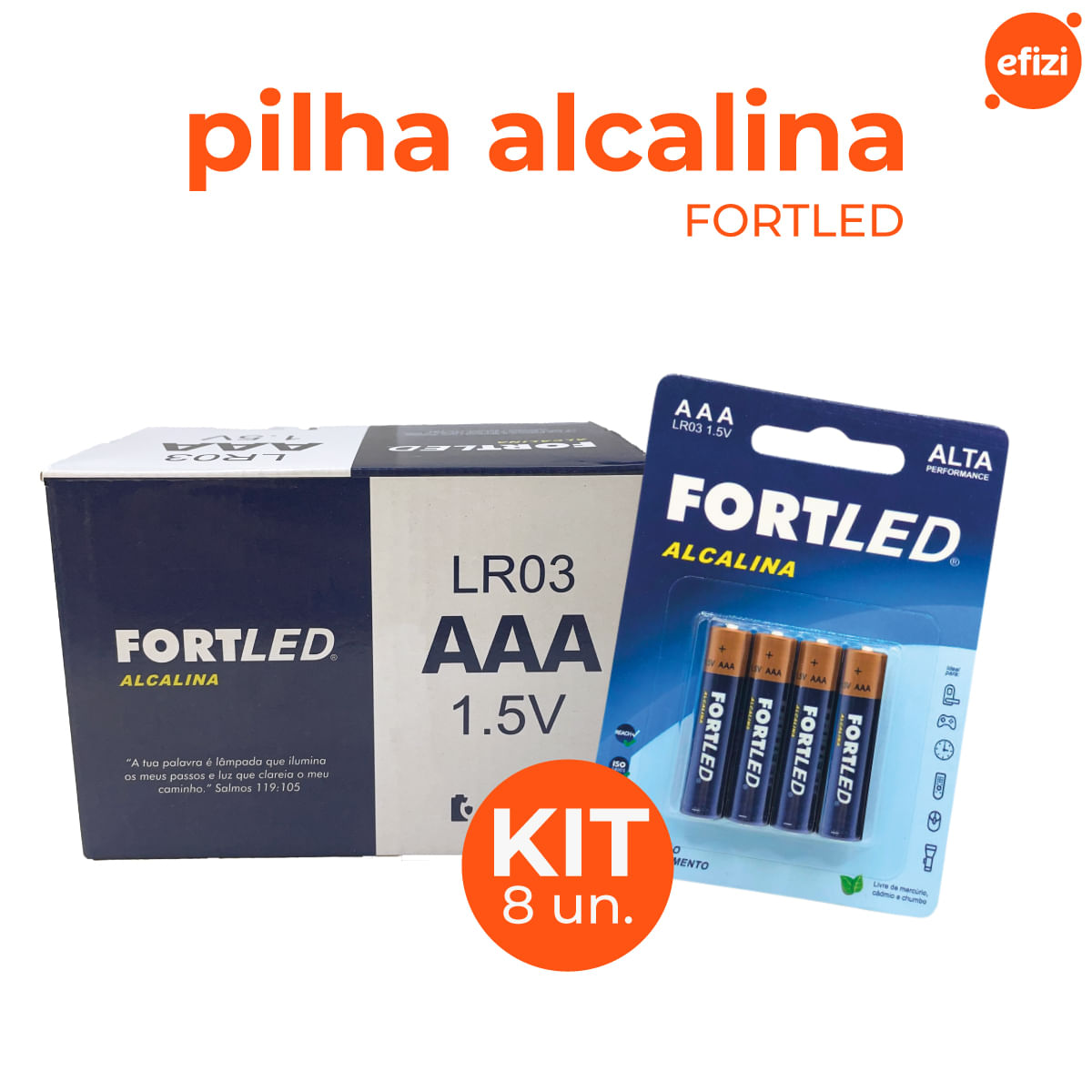 Pilha Alcalina AAA 8 unidades Fortled