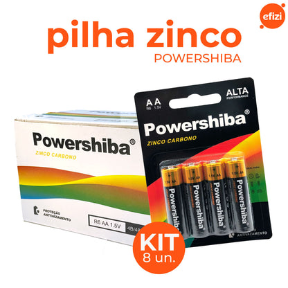 Pilha Zinco Carvão AA 8 unidades Powershiba