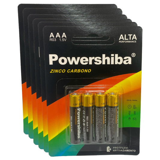 Pilha Zinco Carvão AAA 24 unidades Powershiba