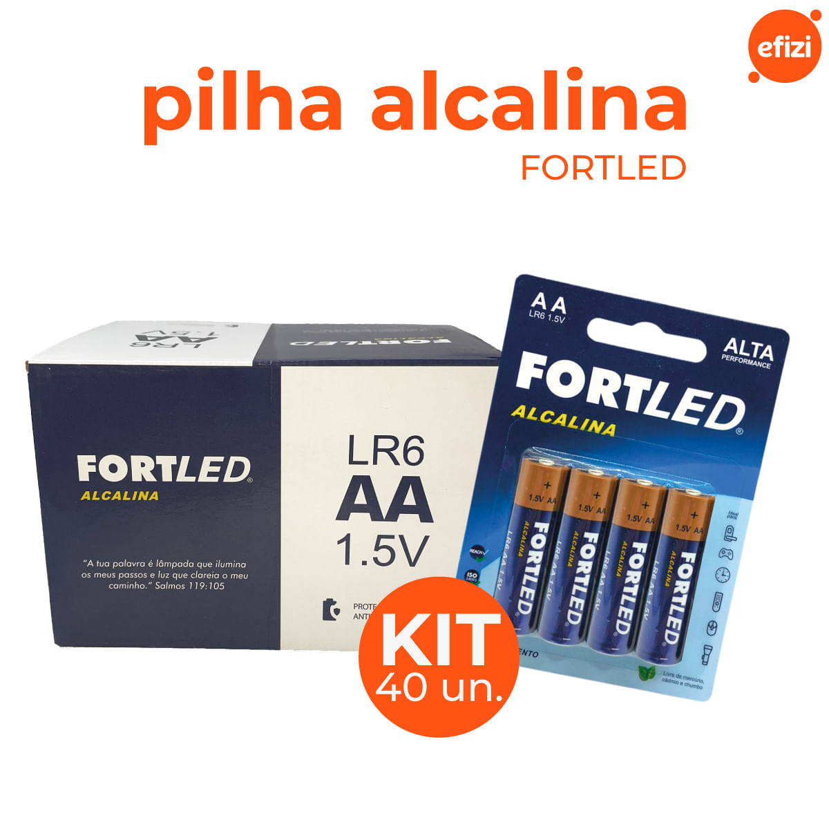 Pilha Alcalina AA 40 unidades Fortled