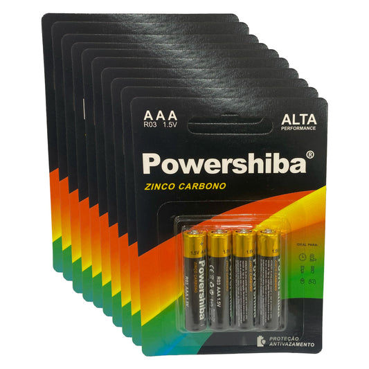 Pilha Zinco Carvão AAA 40 unidades Powershiba