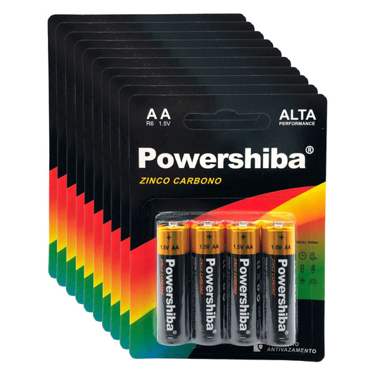 Pilha Zinco Carvão AA 40 unidades Powershiba