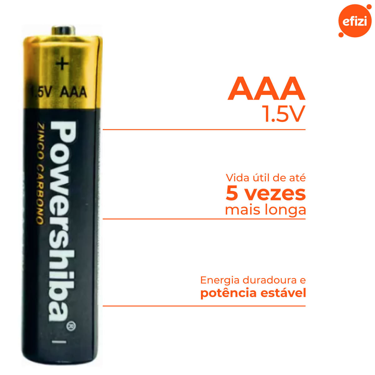 Pilha Zinco Carvão AAA 48 unidades Powershiba