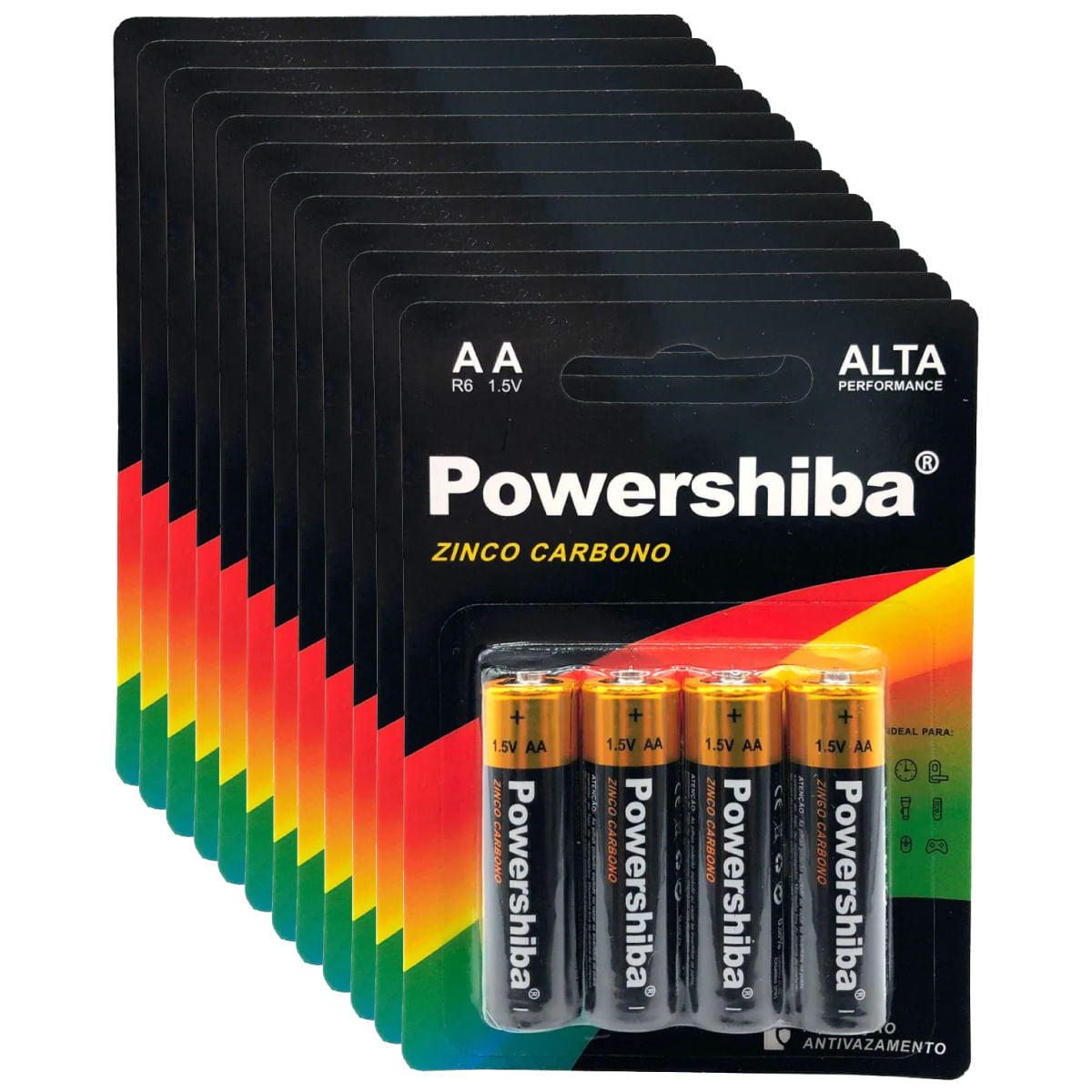 Pilha Zinco Carvão AA 48 unidades Powershiba