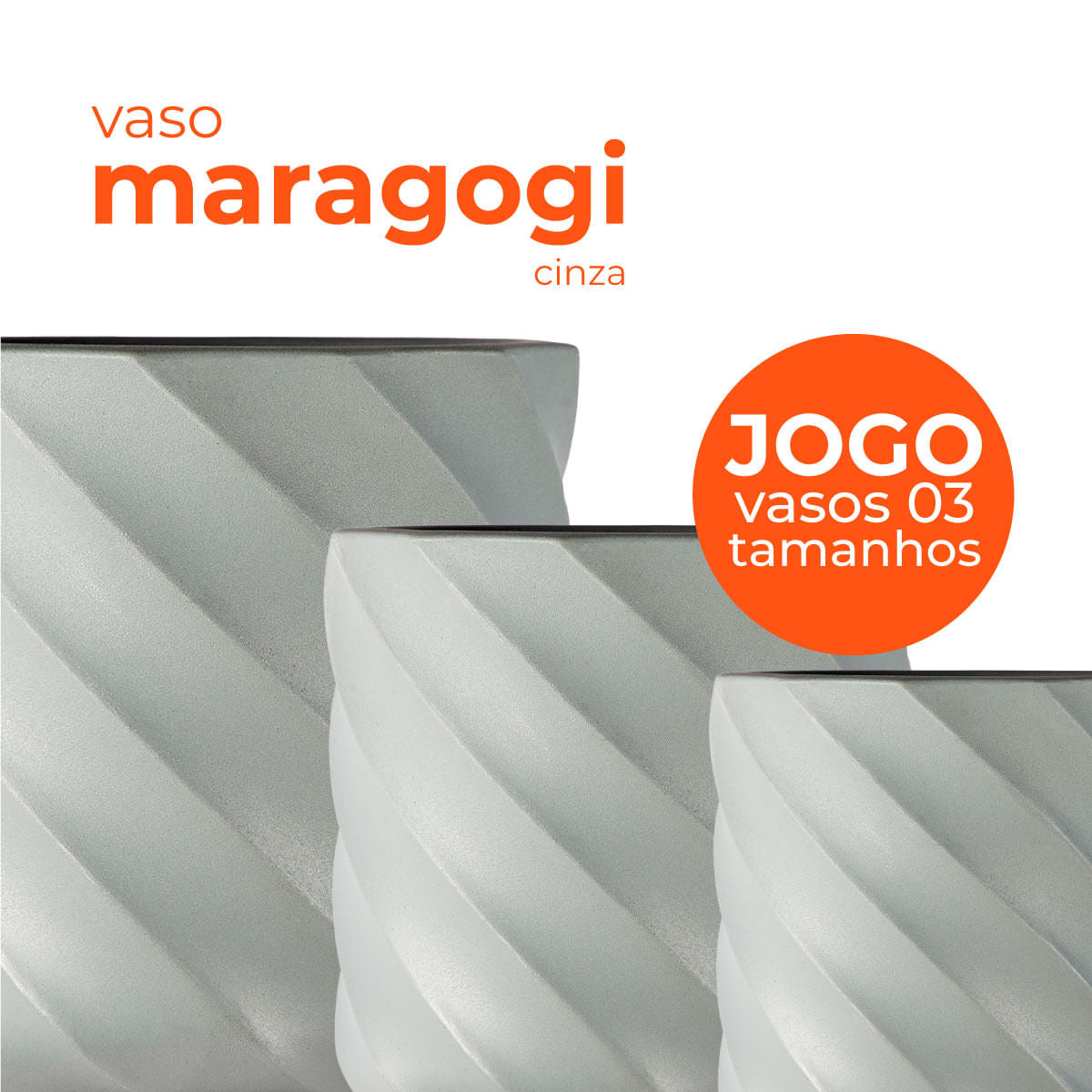 Jogo Vasos 3 Tamanhos Maragogi Cinza Terrano